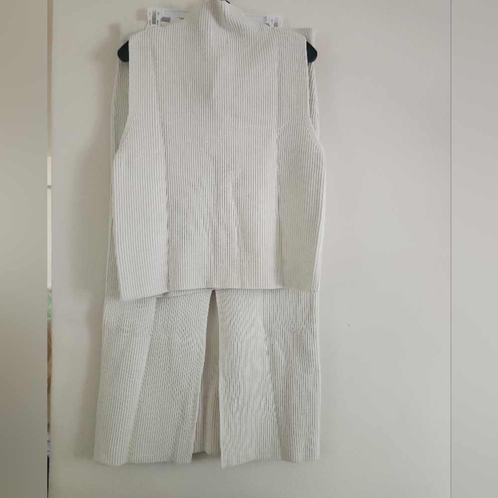 H&M co-or ord Set KNIT-RIB Sleeveless Top & Pencil maxi Skirt Cream Sz L, XL NWT - Picture 8 of 16